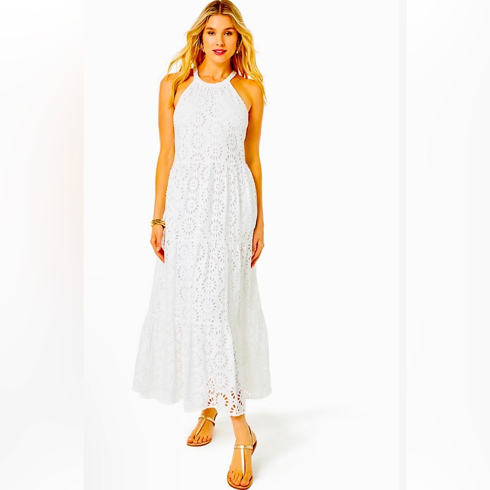 Beccalyn Eyelet Maxi Dress - Resort White Oversized Pinwheel Rayon Eyelet